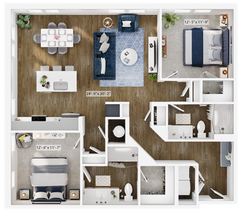 a 1 bedroom floor plan with a bathroom and a living room
